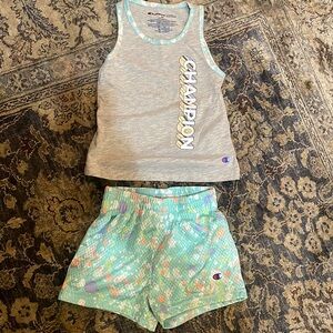 Little girls matching tank & shorts outfit by Champion.